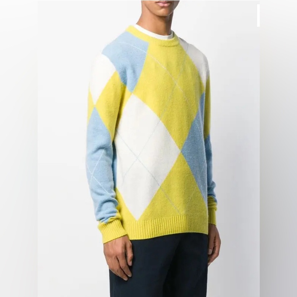 Pringle of Scotland Argyle Sweater Merino Wool Crewneck Pullover Men’s S Unisex